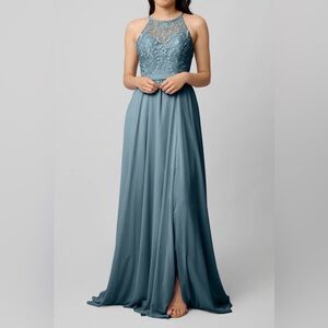 NWT Kennedy Blue Evening Gown Front Slit Bridesmaid’s Dress In Slate Blue